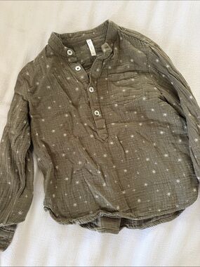 Rylee + Cru Olive Green Star Print Long Sleeve Henley Tee